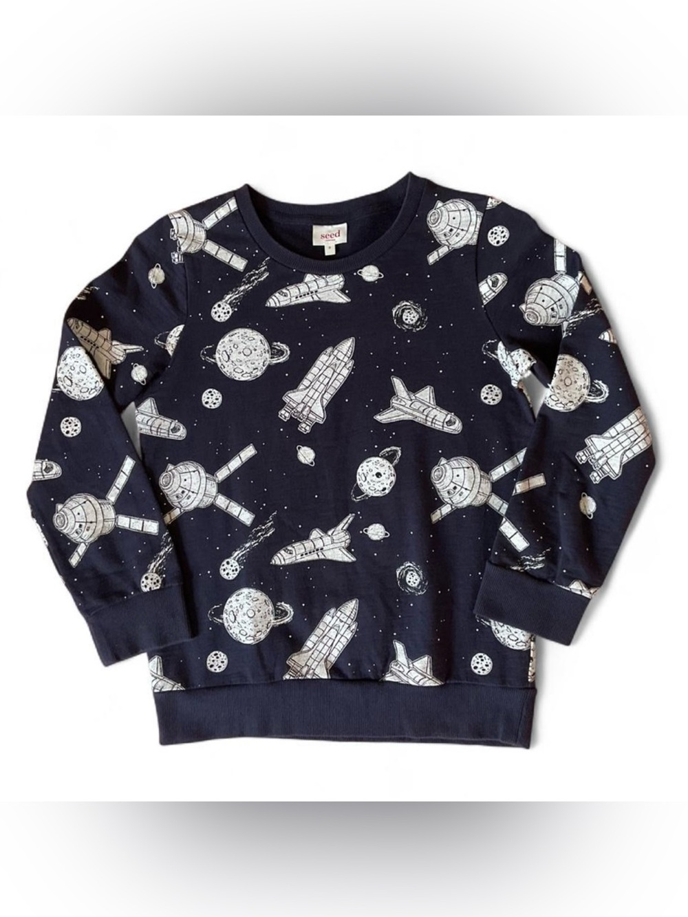 SEED HERITAGE Kids Space-themed Crewneck Sweatshirt | 9 | Navy & White